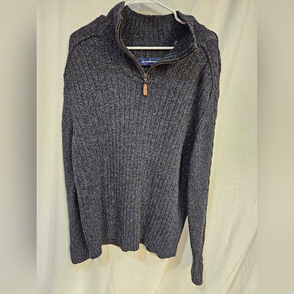 Tommy Bahama Sweater Mens XXL Blue Merino Wool Acrylic Cowl Neck Pullover